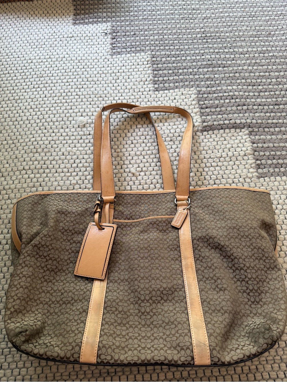 Coach Brown Signature Canvas Duffel with Tan Leather Trim